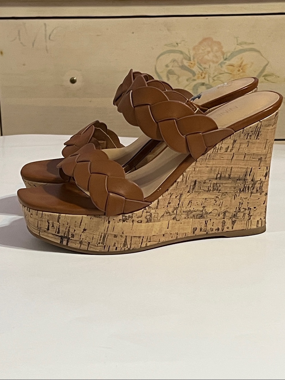 Nine West Tan Braided Double-Strap Slide Platform 4 inch Heels
Size 6 M